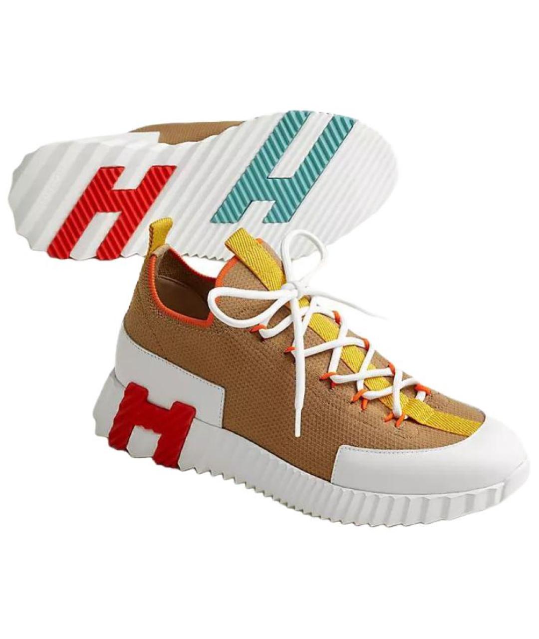 HERMES Коричневые текстильные кроссовки, фото 4