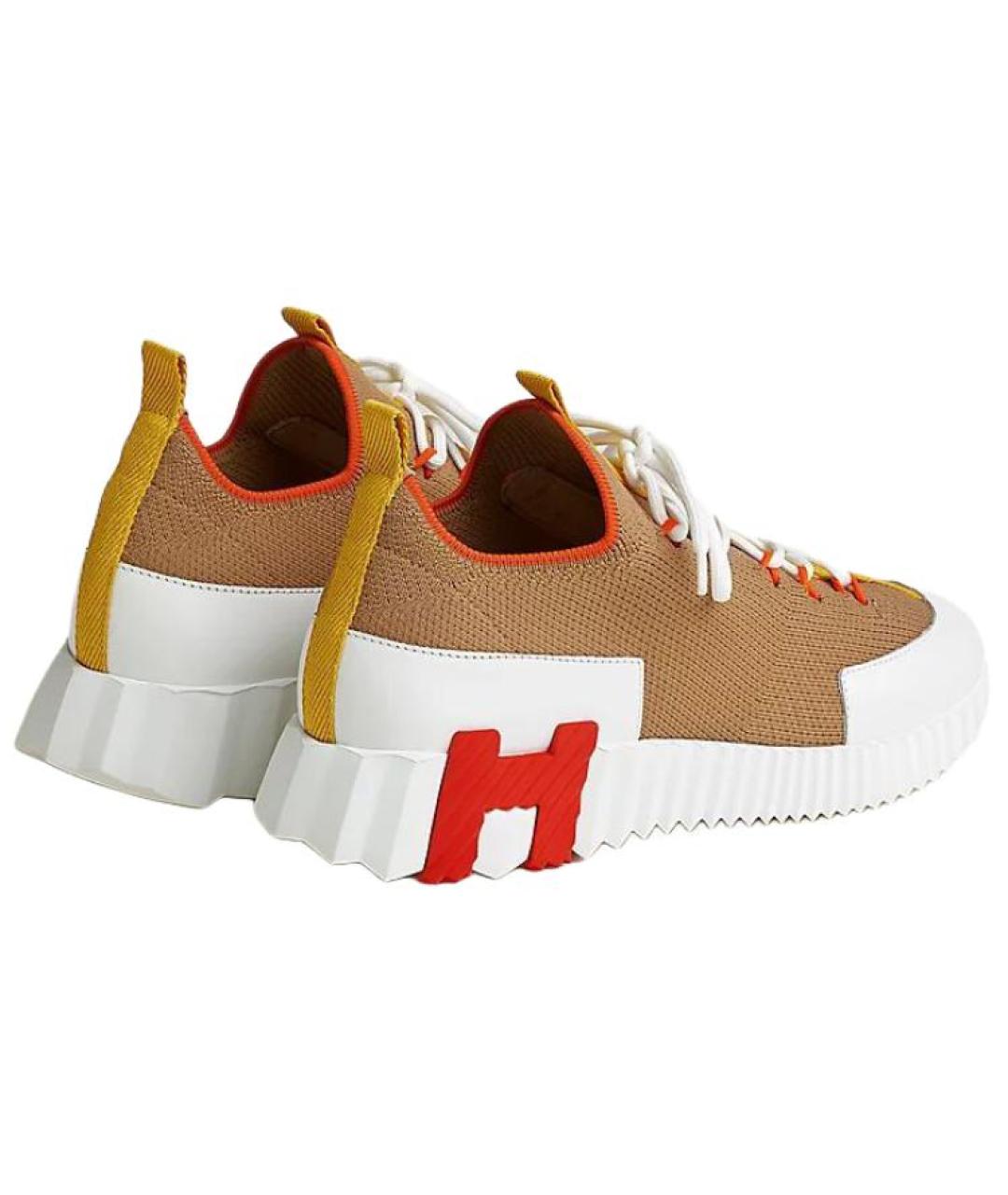 HERMES Коричневые текстильные кроссовки, фото 3