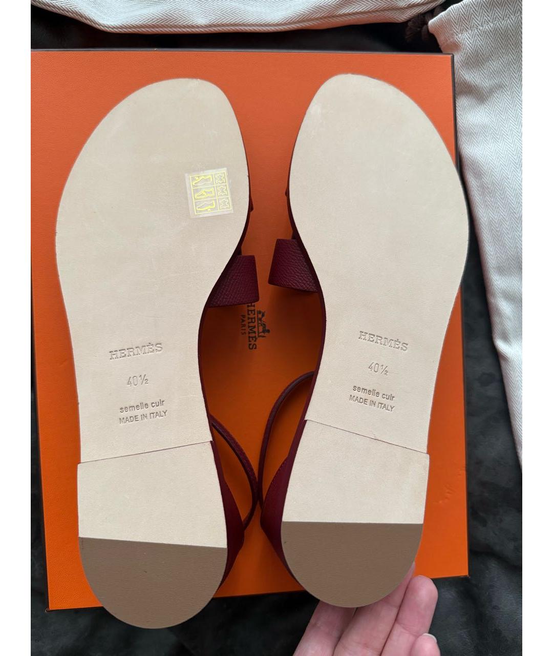 HERMES Бордовые кожаные босоножки, фото 3