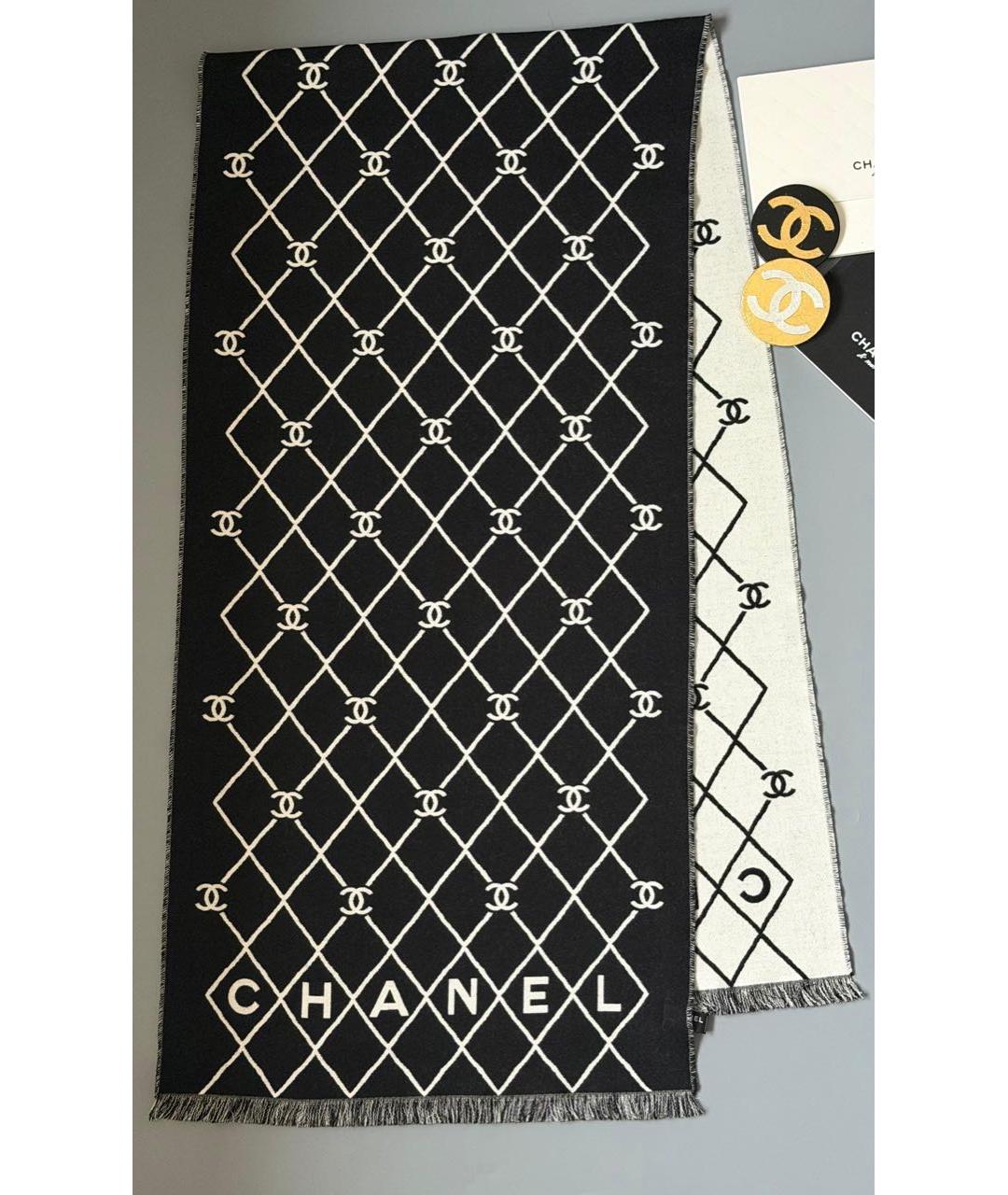 CHANEL Черный шерстяной шарф, фото 3