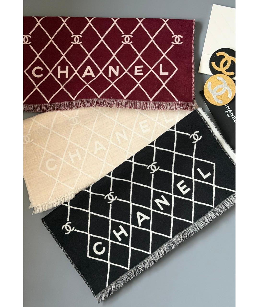 CHANEL Черный шерстяной шарф, фото 2