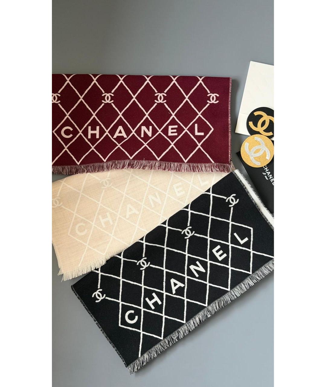 CHANEL Бордовый шерстяной шарф, фото 2