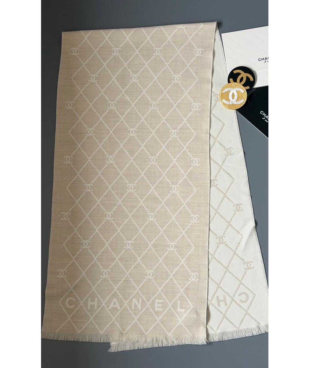 CHANEL Бежевый шерстяной шарф, фото 3