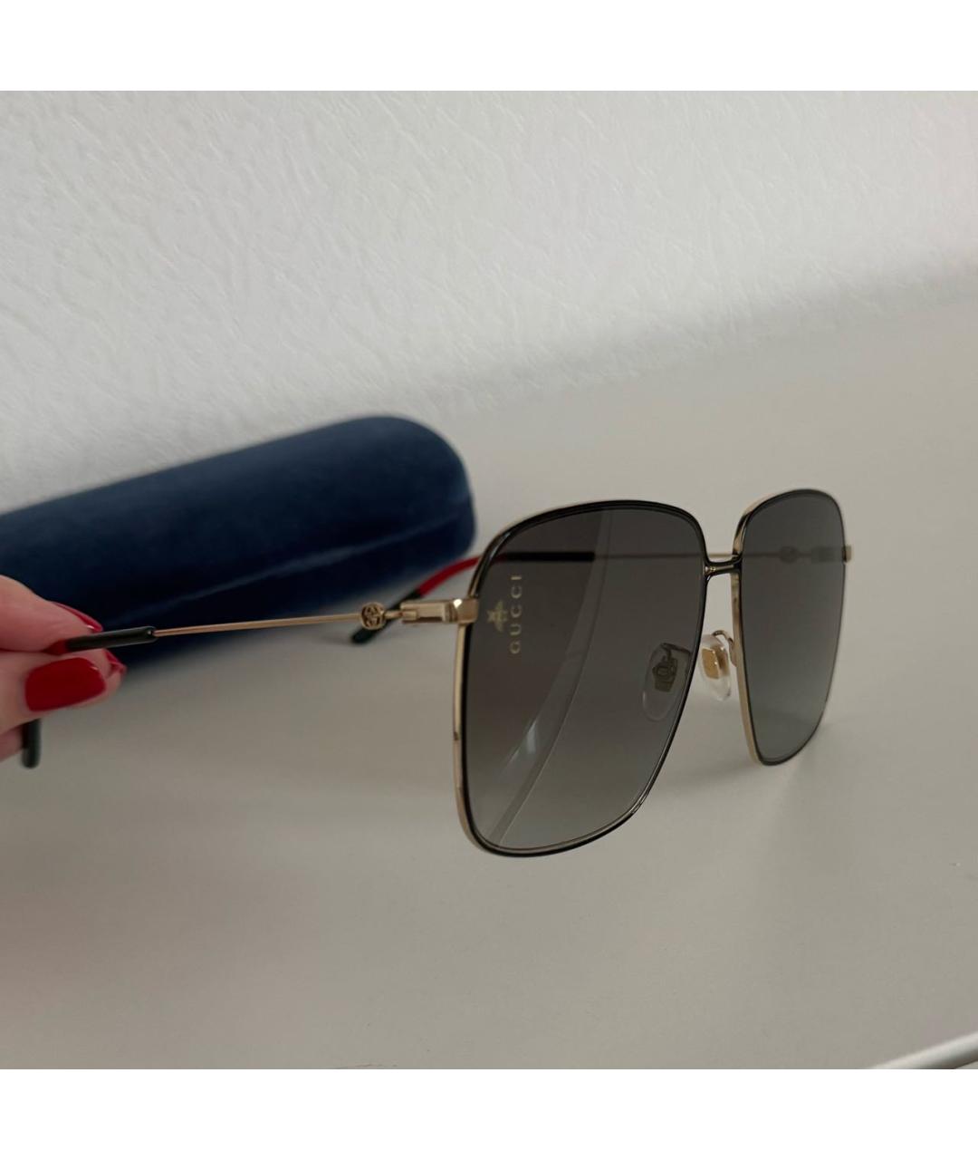 GUCCI Золотые металлические солнцезащитные очки, фото 3