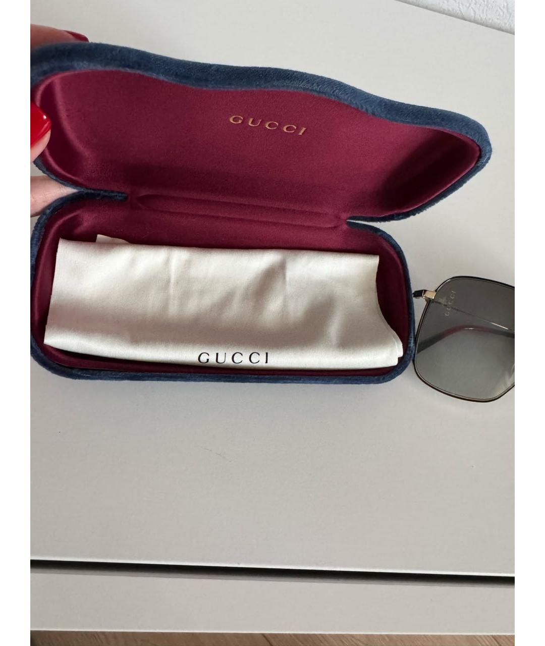 GUCCI Золотые металлические солнцезащитные очки, фото 8