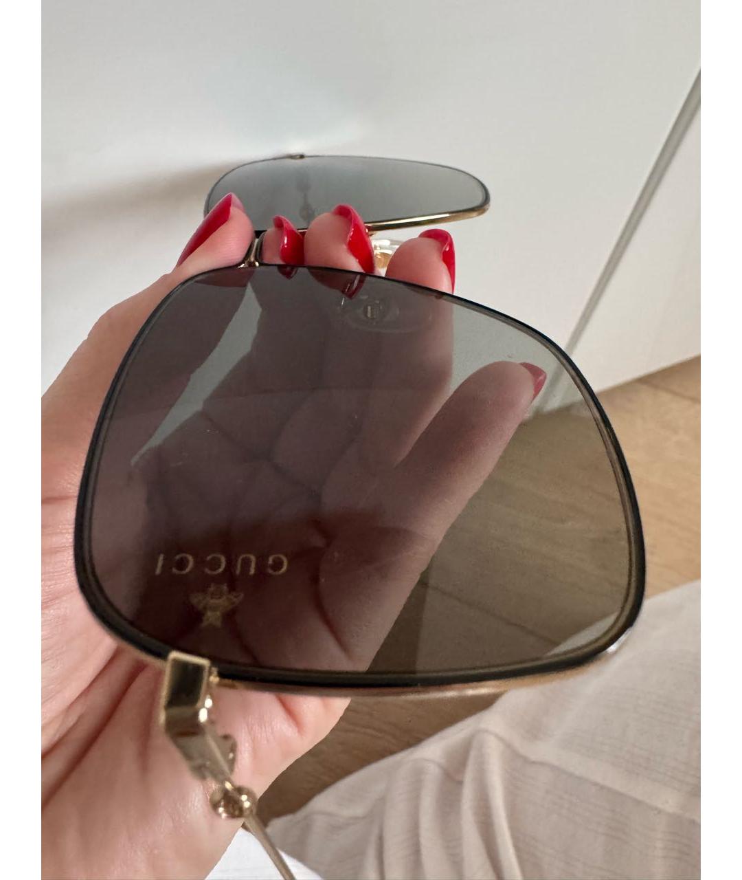 GUCCI Золотые металлические солнцезащитные очки, фото 7