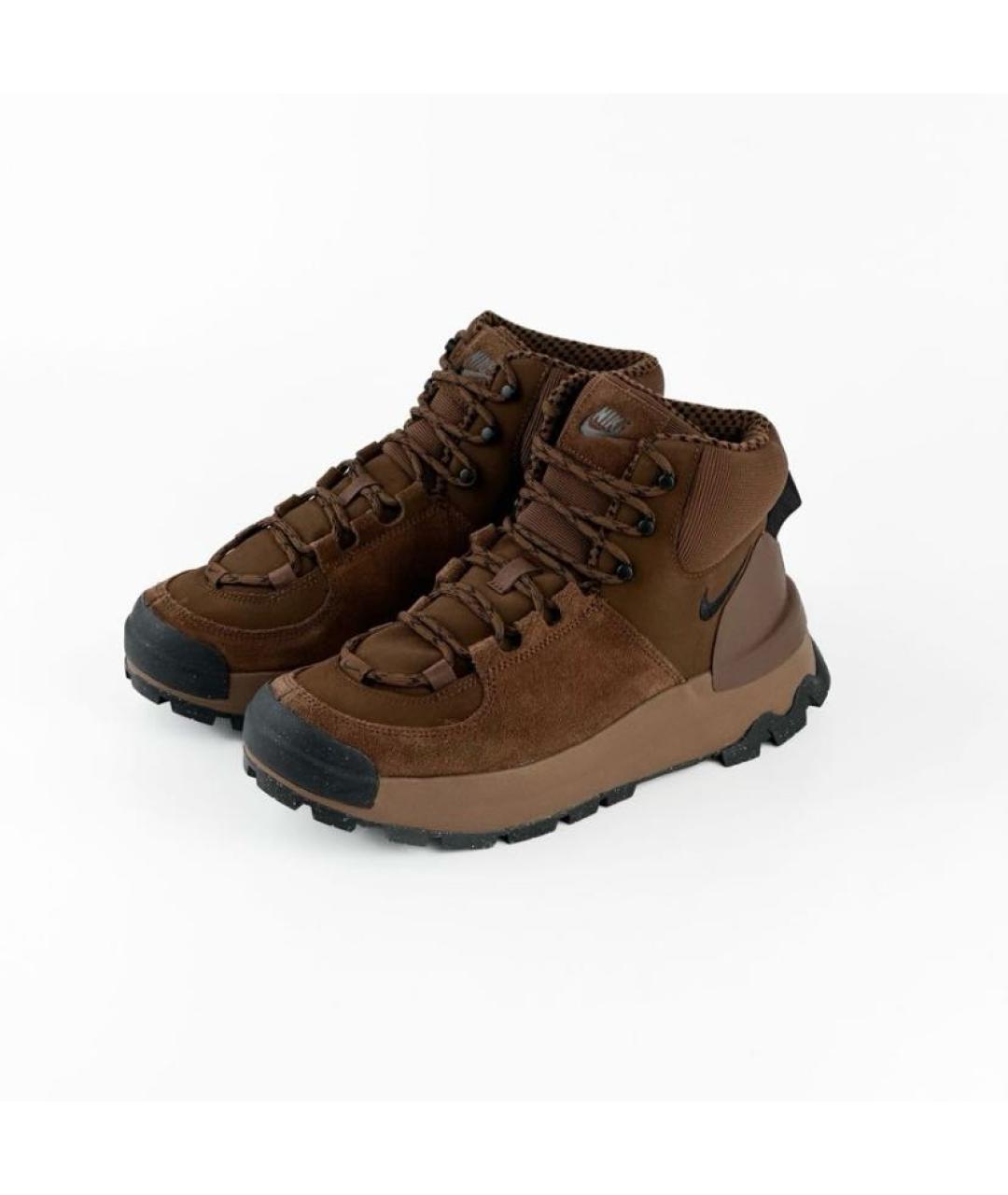NIKE Коричневые кожаные высокие кроссовки / кеды, фото 2
