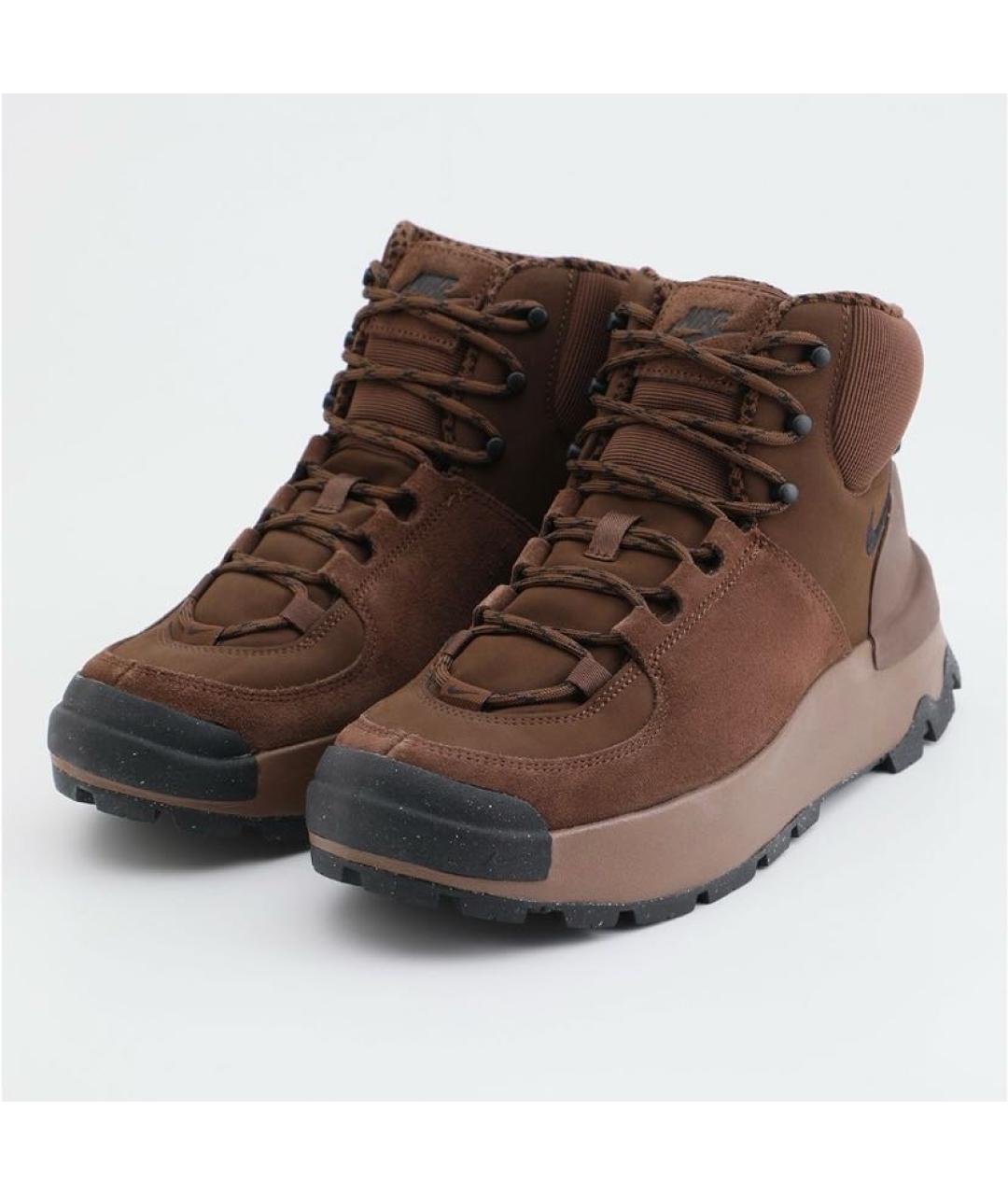 NIKE Коричневые кожаные высокие кроссовки / кеды, фото 3