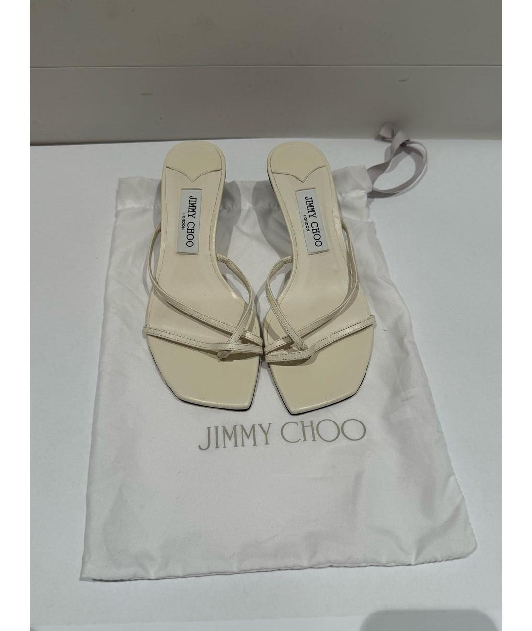 JIMMY CHOO Белые кожаные мюли, фото 2