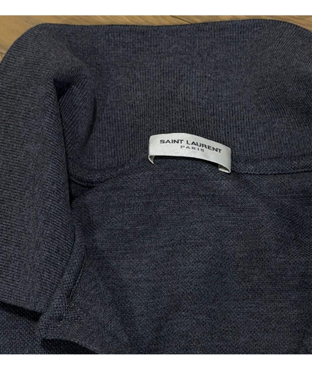 SAINT LAURENT Антрацитовое хлопковое поло с коротким рукавом, фото 3