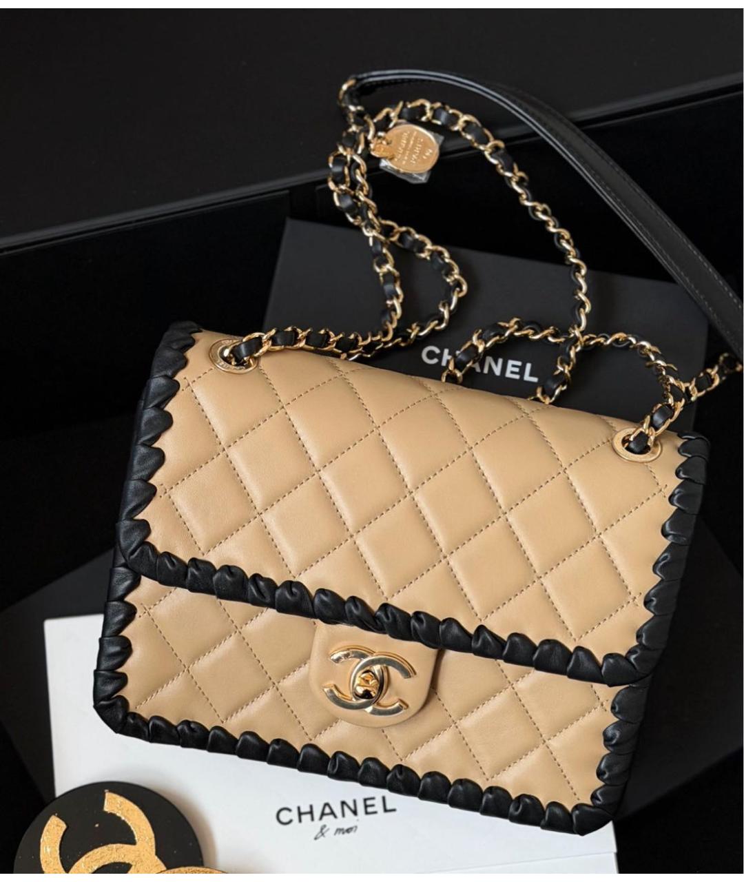 CHANEL Бежевая кожаная сумка через плечо, фото 4