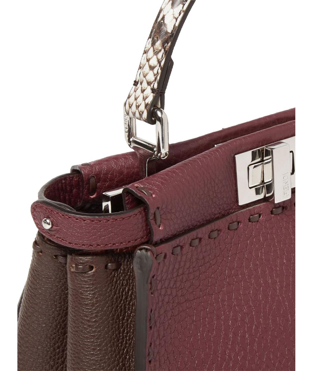 FENDI Бордовая кожаная сумка тоут, фото 5