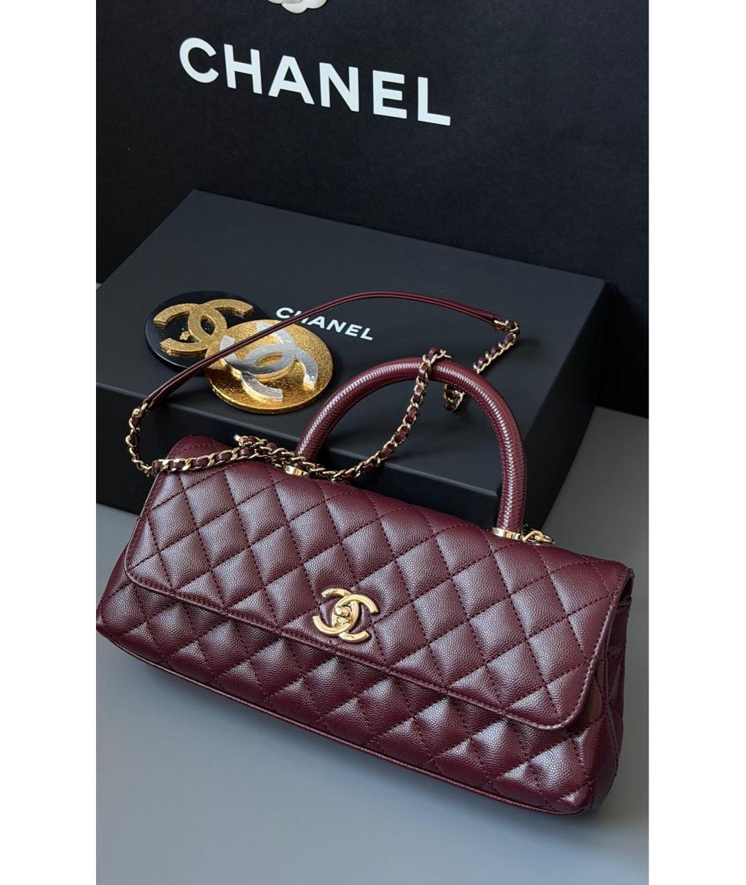 CHANEL Бордовая кожаная сумка через плечо, фото 3