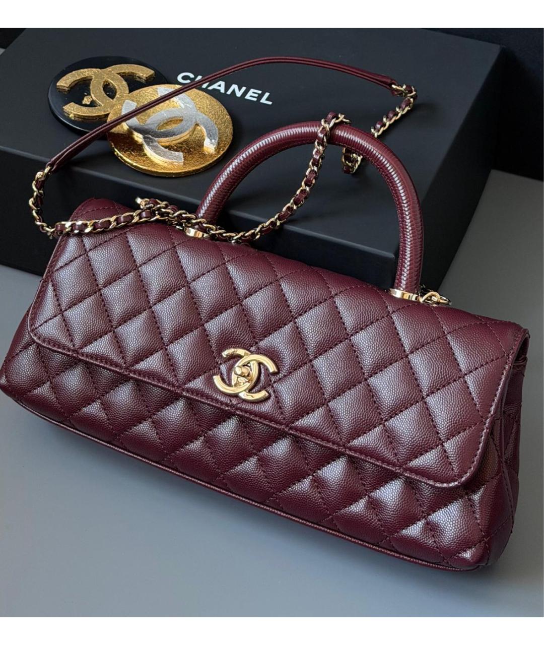 CHANEL Бордовая кожаная сумка через плечо, фото 4