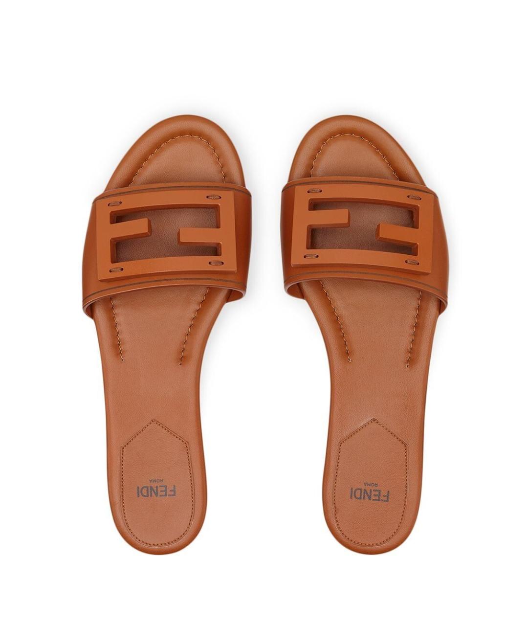 FENDI Коричневые кожаные шлепанцы, фото 4
