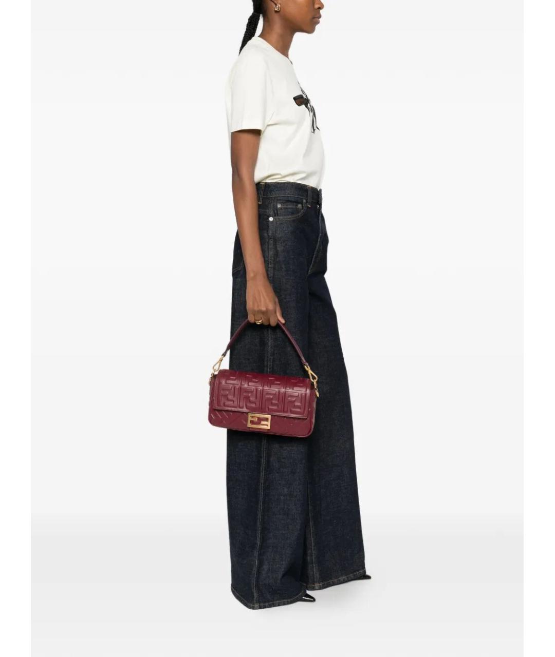 FENDI Бордовая кожаная сумка через плечо, фото 2