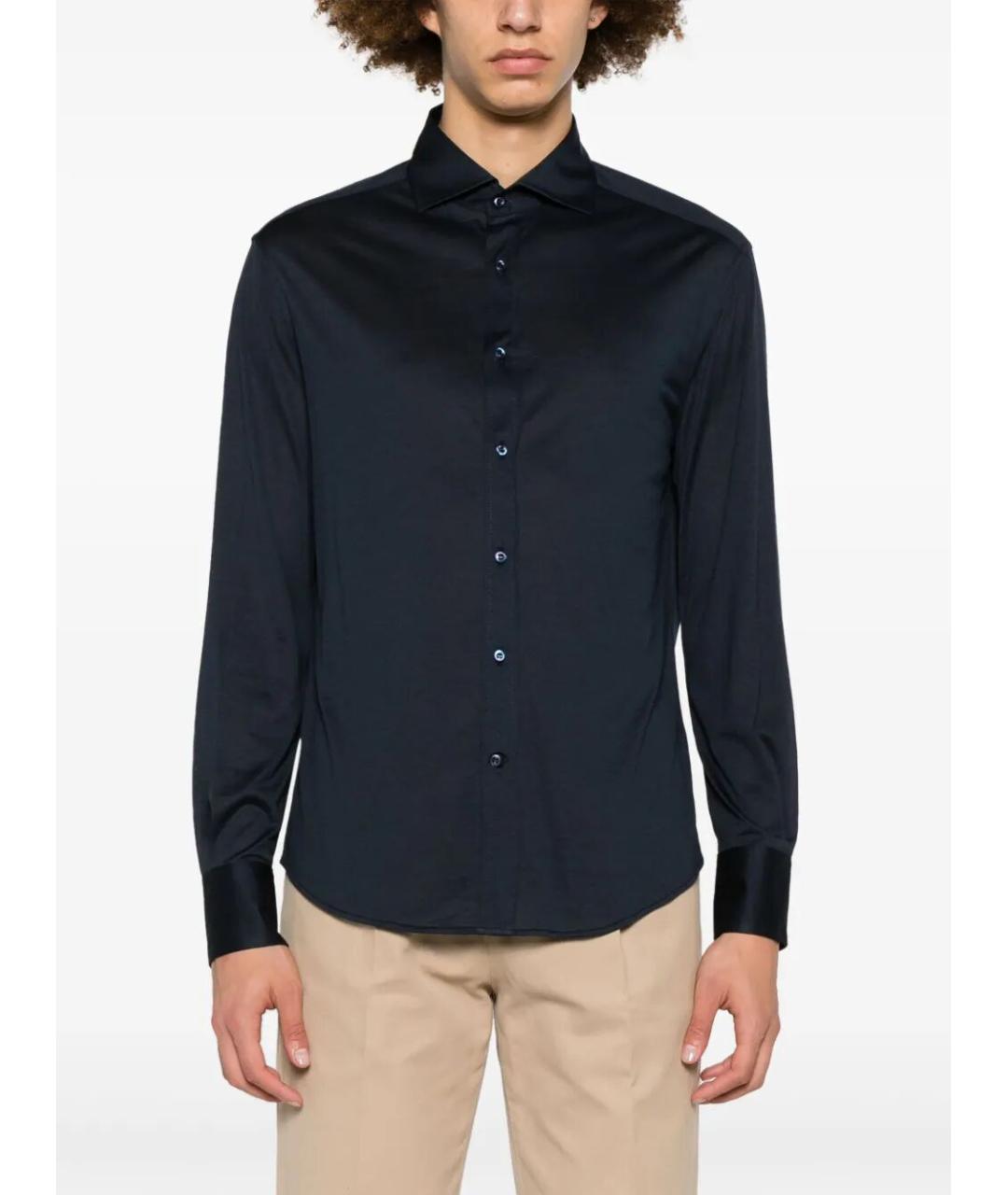 BRUNELLO CUCINELLI Темно-синяя хлопко-шелковая кэжуал рубашка, фото 2