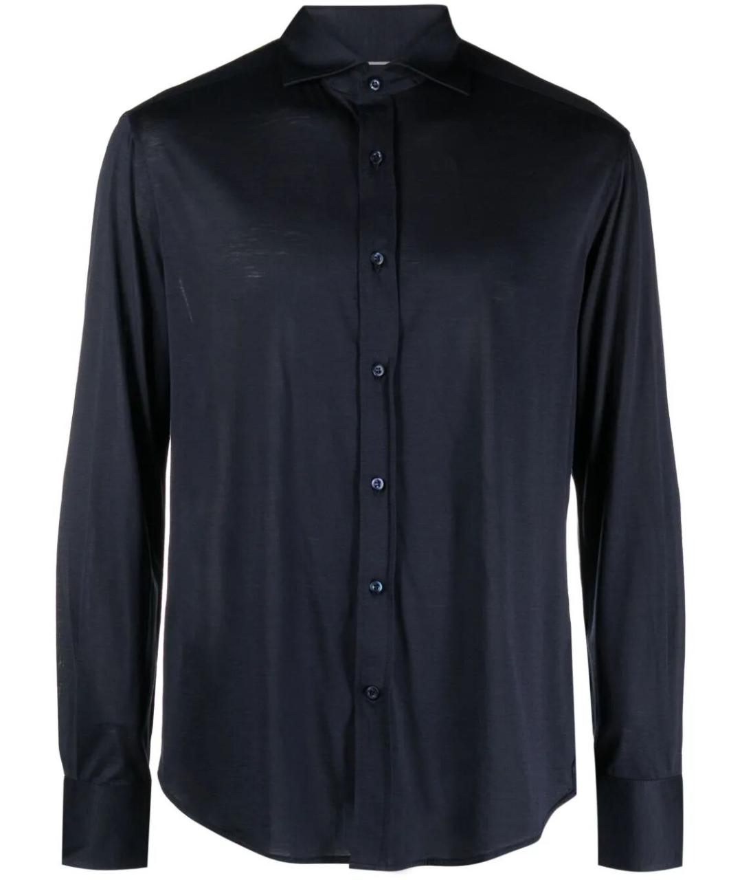 BRUNELLO CUCINELLI Темно-синяя хлопко-шелковая кэжуал рубашка, фото 1