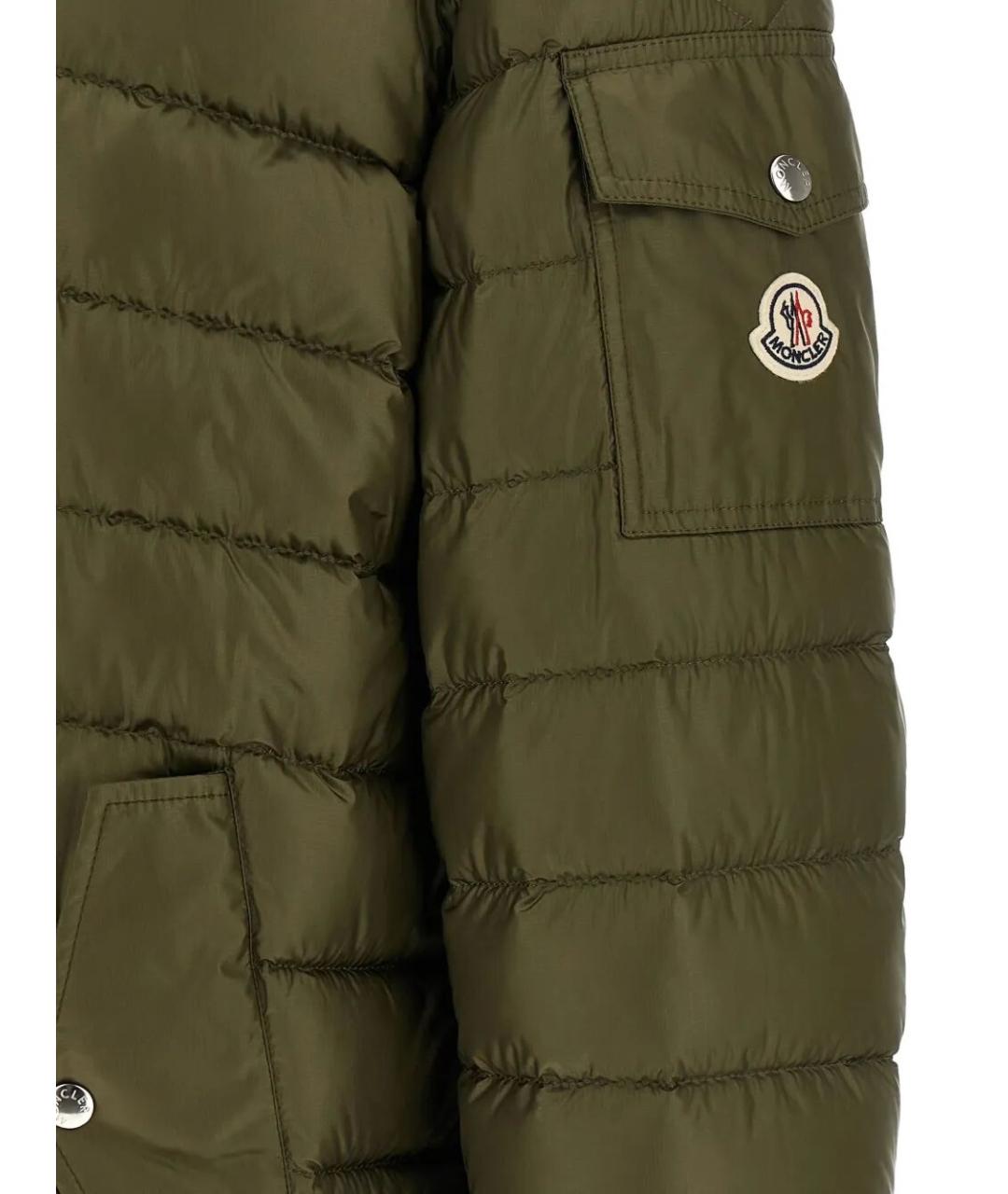 MONCLER Зеленый полиамидовый пуховик, фото 3