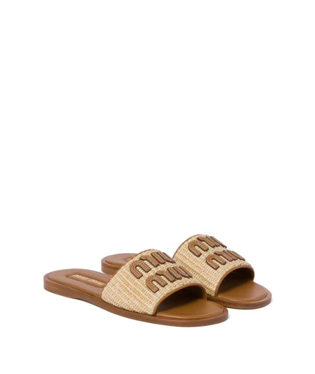 MIU MIU Бежевые шлепанцы, фото 4