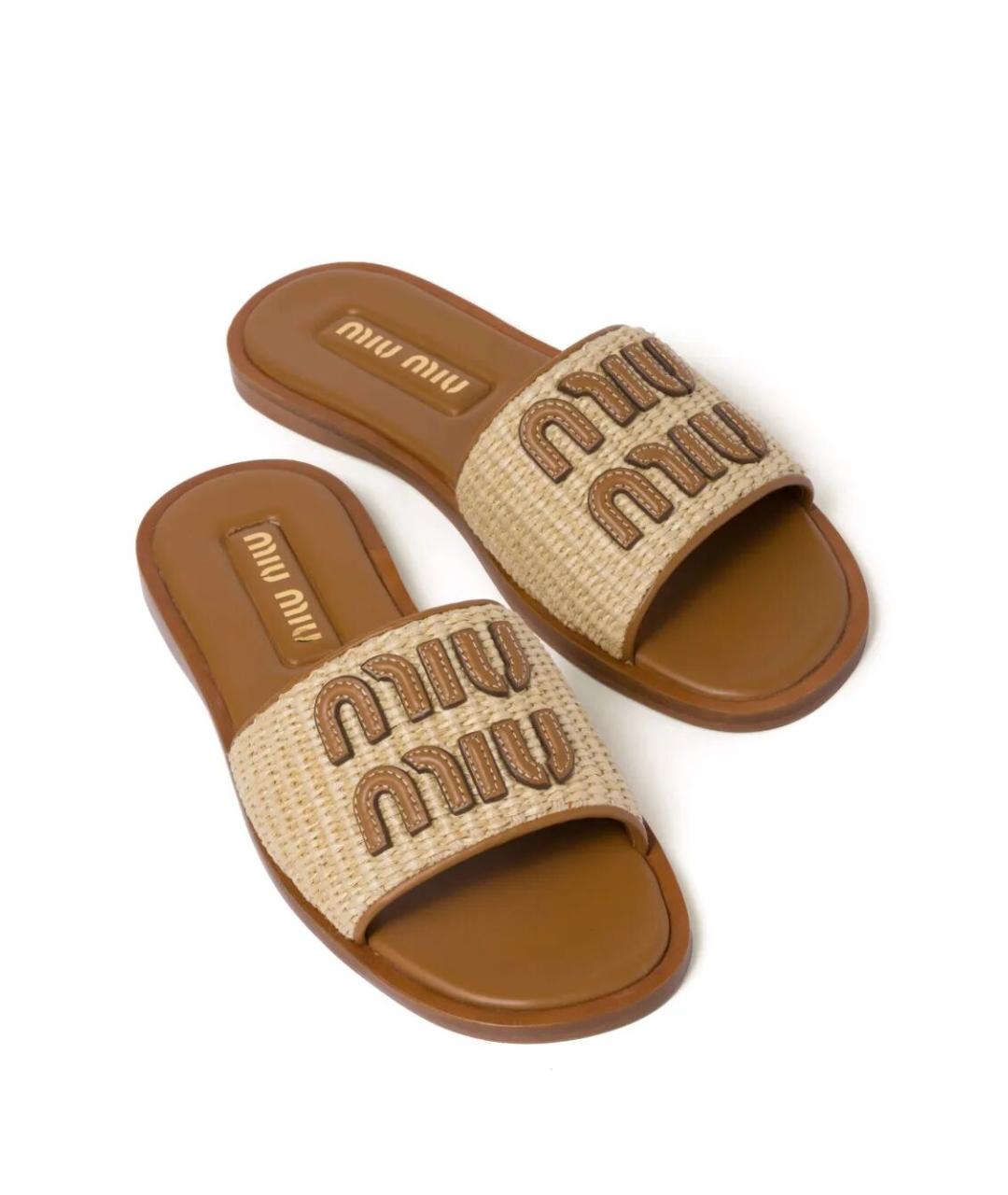MIU MIU Бежевые шлепанцы, фото 3