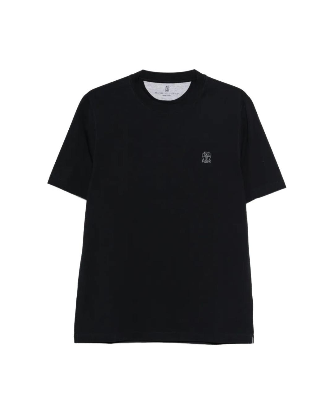 BRUNELLO CUCINELLI Темно-синяя хлопковая футболка, фото 1