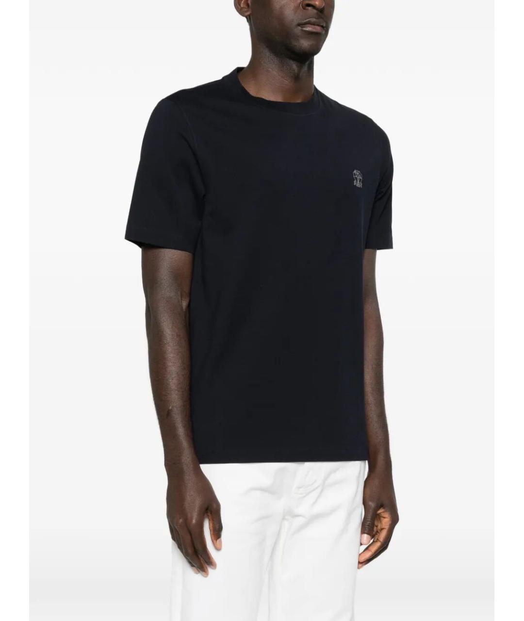 BRUNELLO CUCINELLI Темно-синяя хлопковая футболка, фото 2