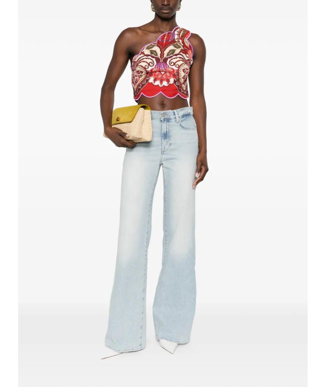 7 FOR ALL MANKIND Голубые хлопковые джинсы клеш, фото 5