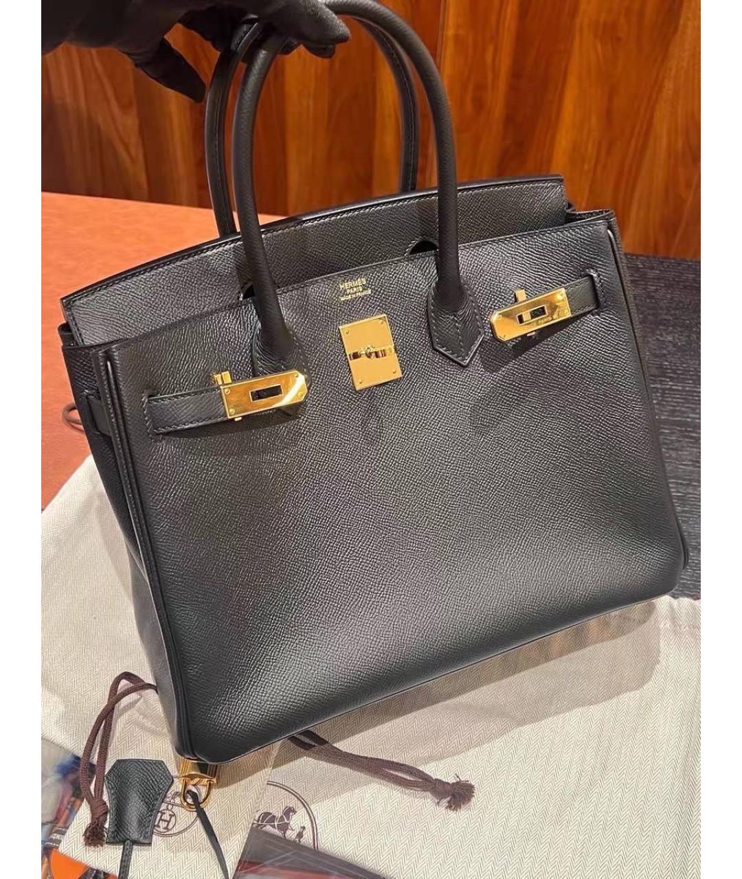 HERMES Черная кожаная сумка с короткими ручками, фото 3