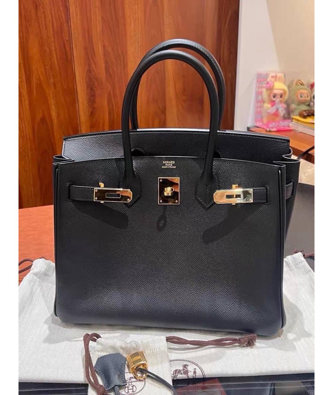 HERMES Черная кожаная сумка с короткими ручками, фото 2