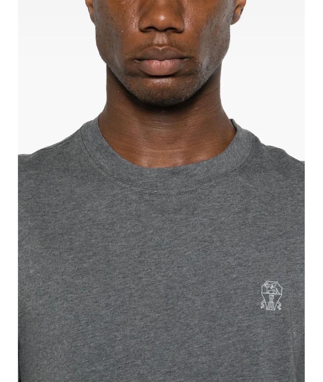 BRUNELLO CUCINELLI Серая хлопковая футболка, фото 4