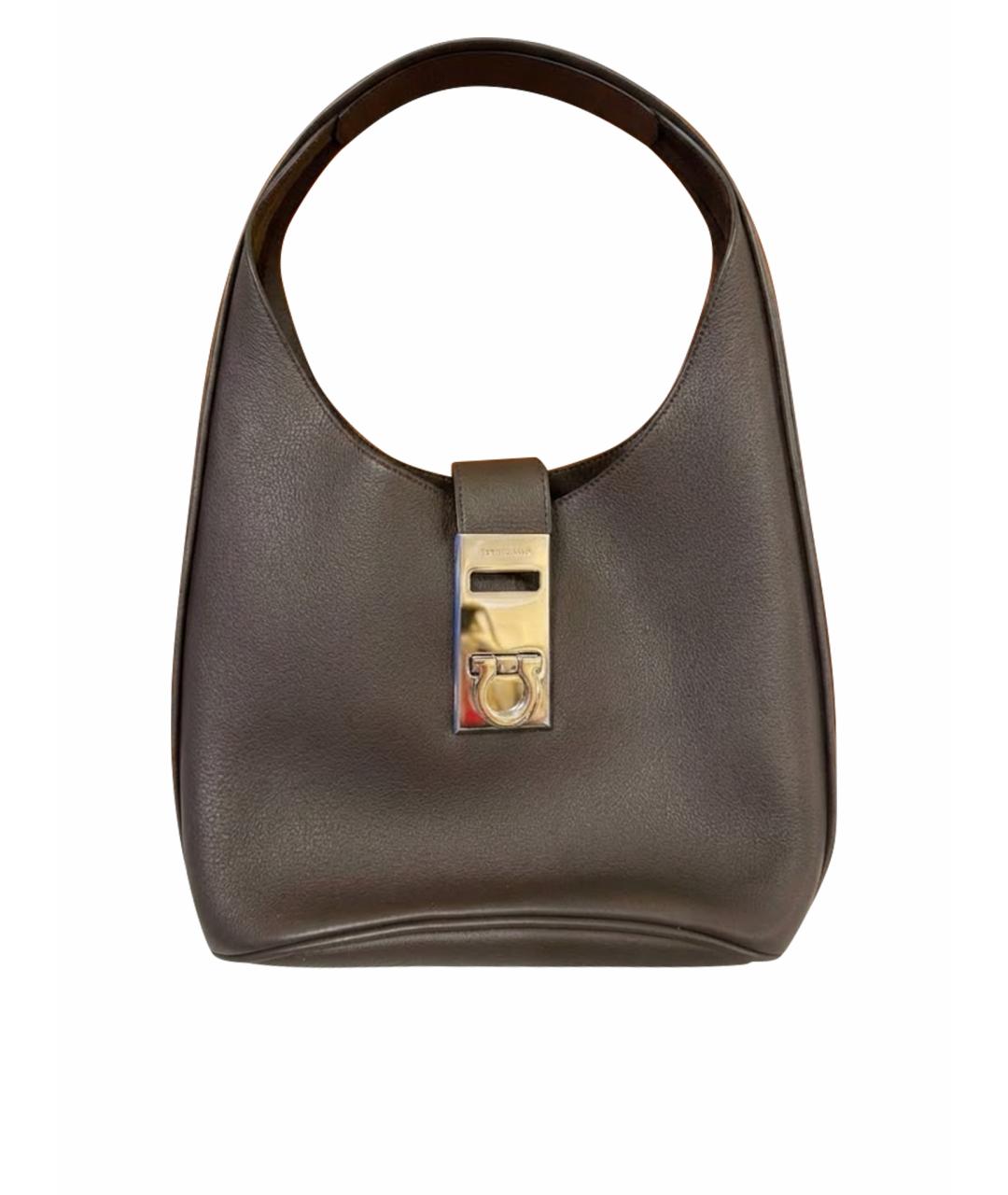 FERRAGAMO Коричневая кожаная сумка через плечо, фото 1