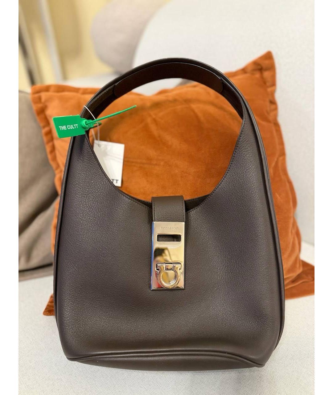 FERRAGAMO Коричневая кожаная сумка через плечо, фото 7