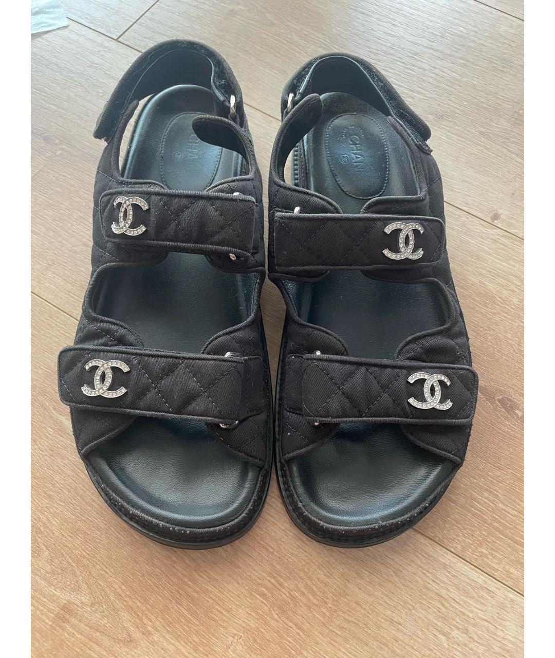 CHANEL Черные текстильные сандалии, фото 2
