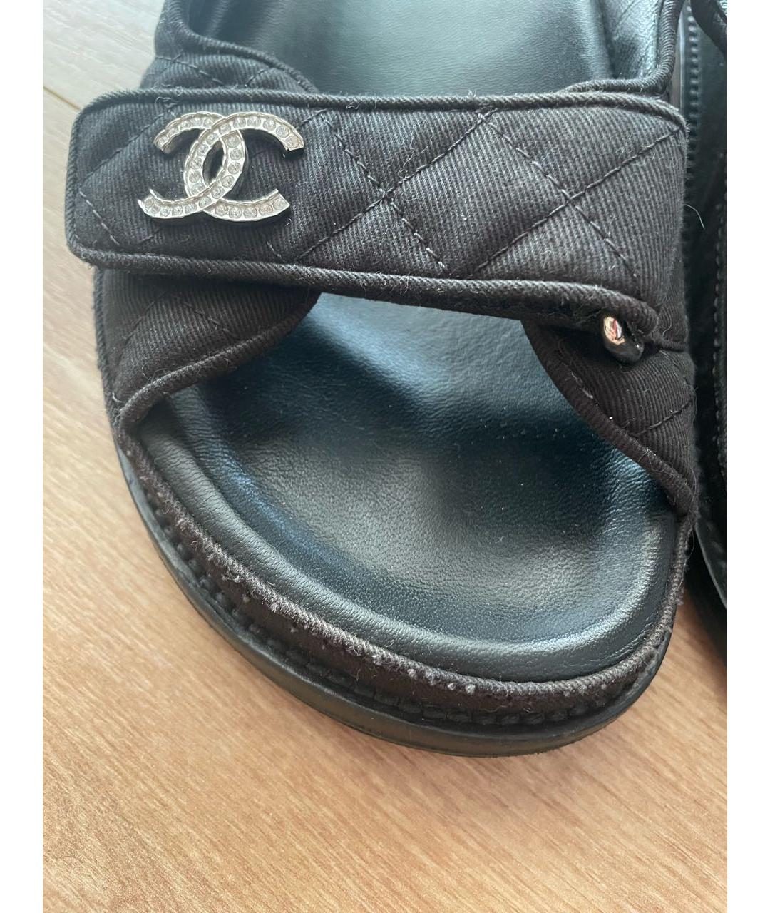 CHANEL Черные текстильные сандалии, фото 6