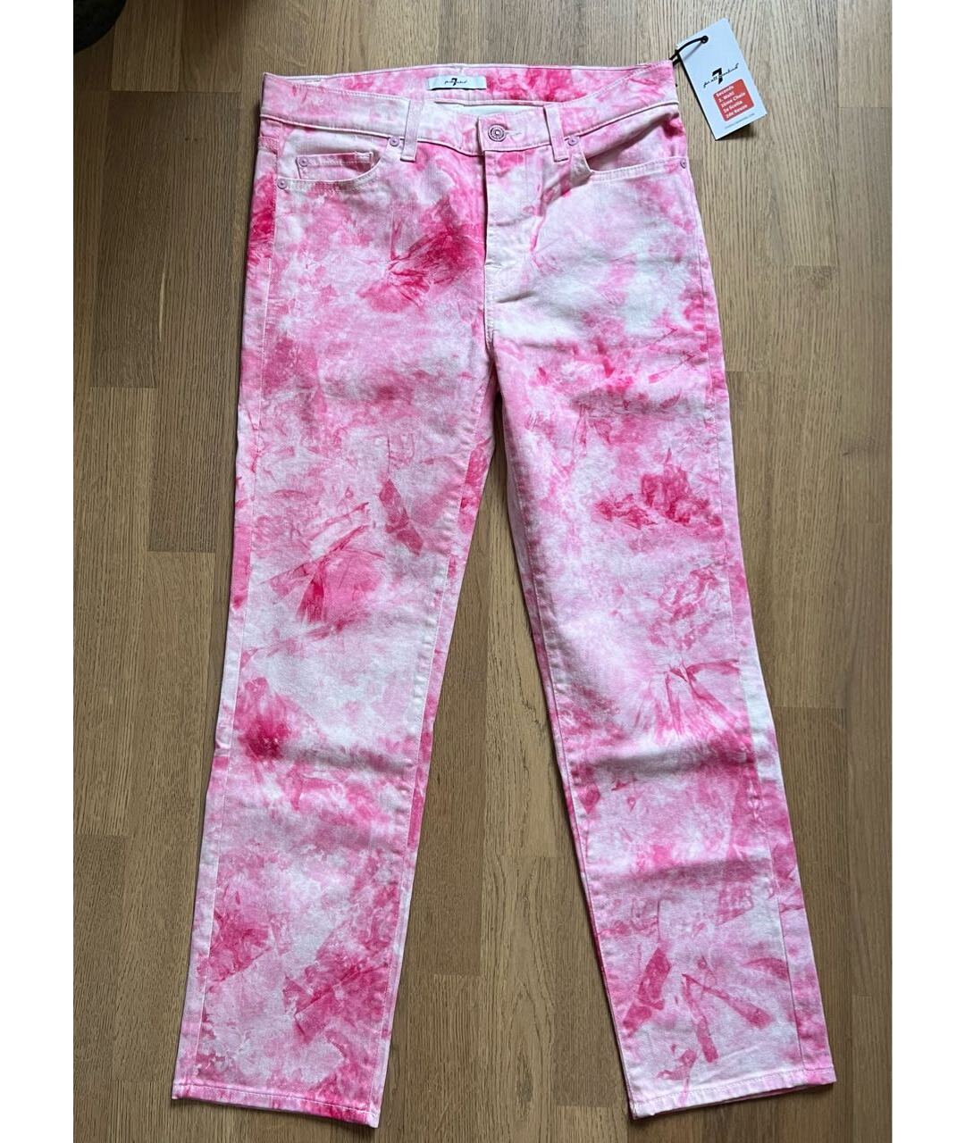 7 FOR ALL MANKIND Розовые хлопко-эластановые джинсы слим, фото 5