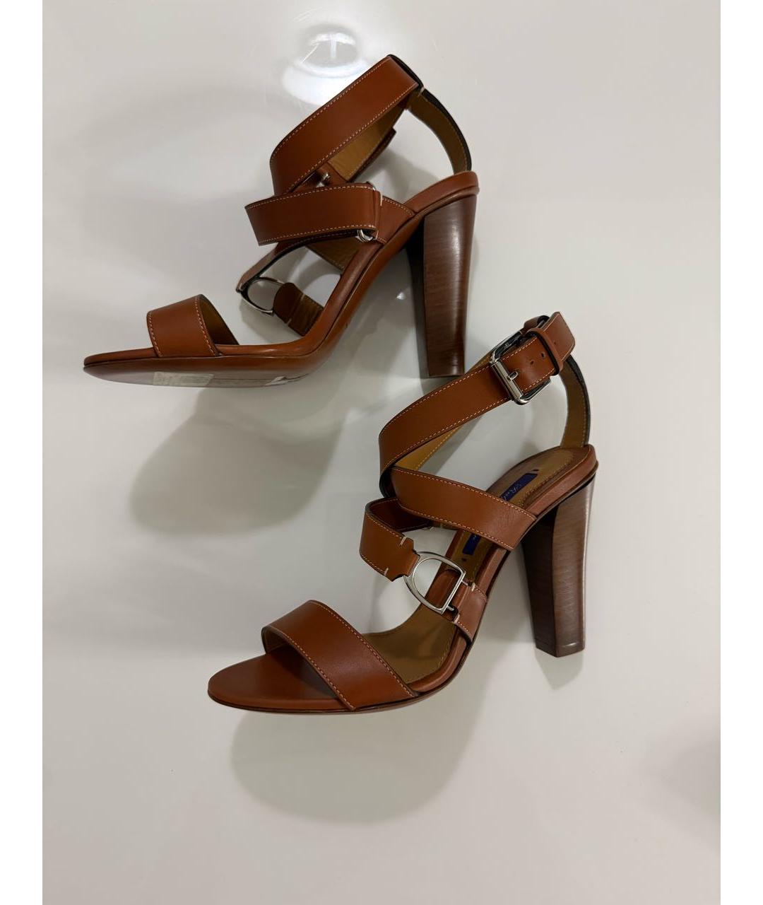 RALPH LAUREN PURPLE LABEL Коричневые кожаные босоножки, фото 2