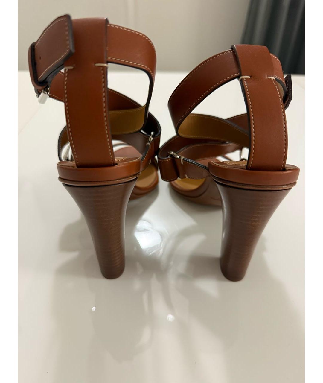 RALPH LAUREN PURPLE LABEL Коричневые кожаные босоножки, фото 4