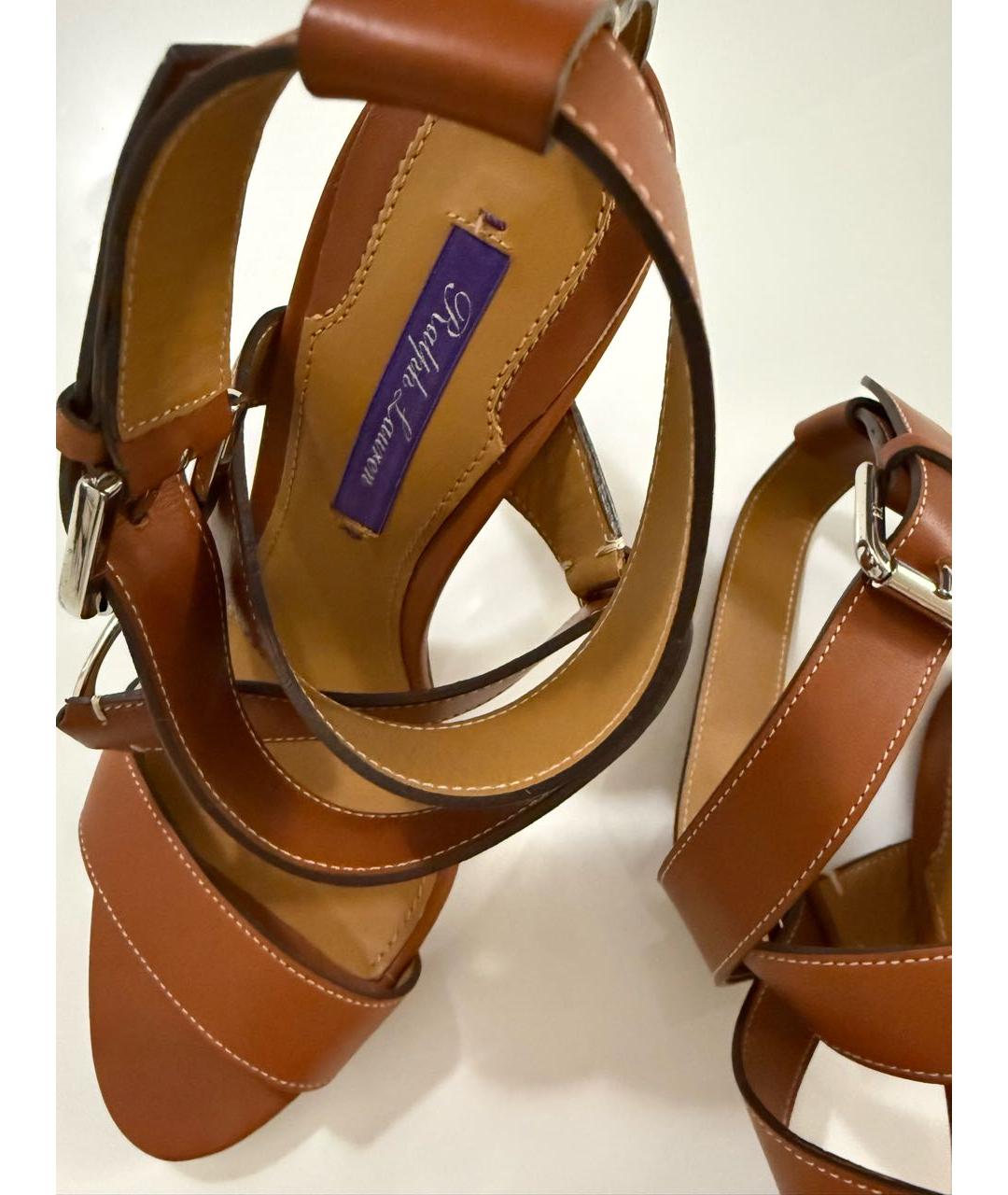 RALPH LAUREN PURPLE LABEL Коричневые кожаные босоножки, фото 7