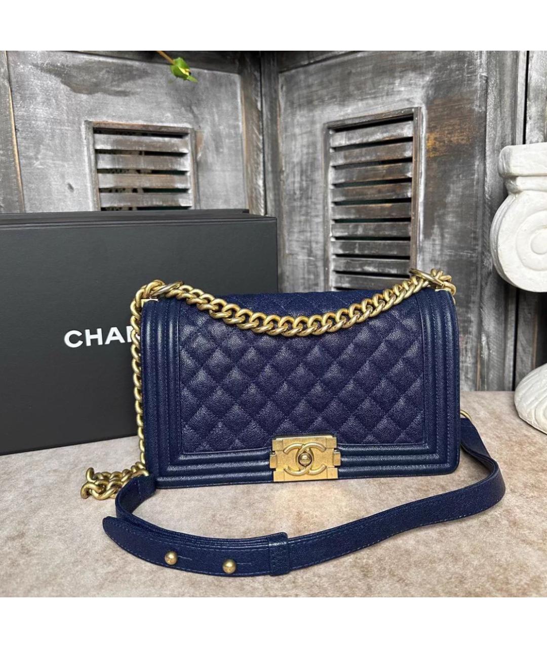 CHANEL Темно-синяя кожаная сумка через плечо, фото 7