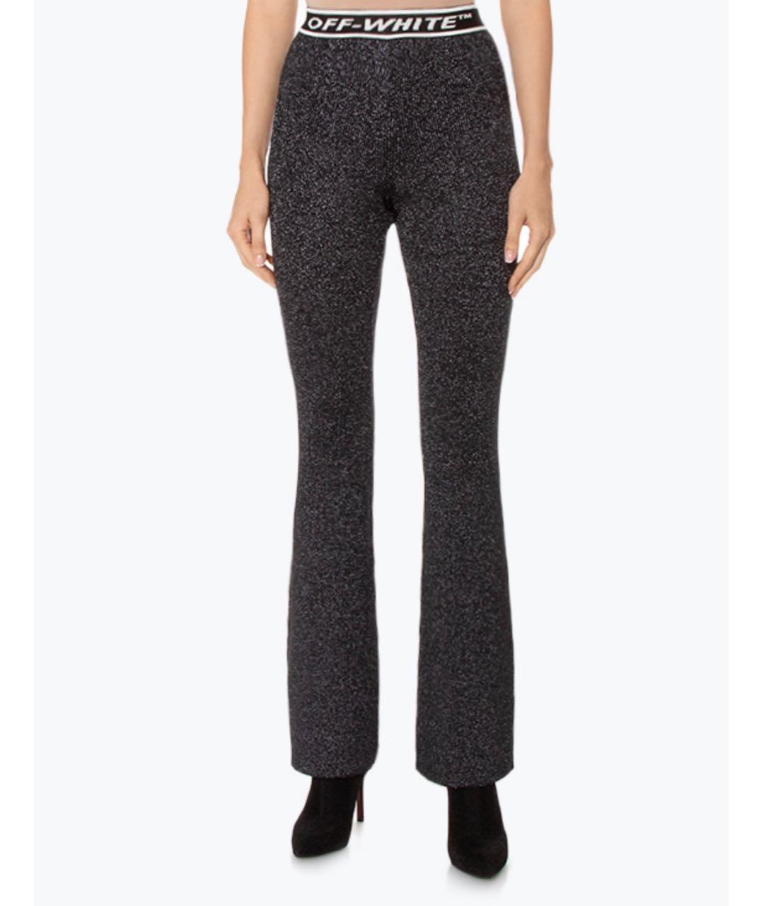 OFF-WHITE Черные вискозные прямые брюки, фото 2