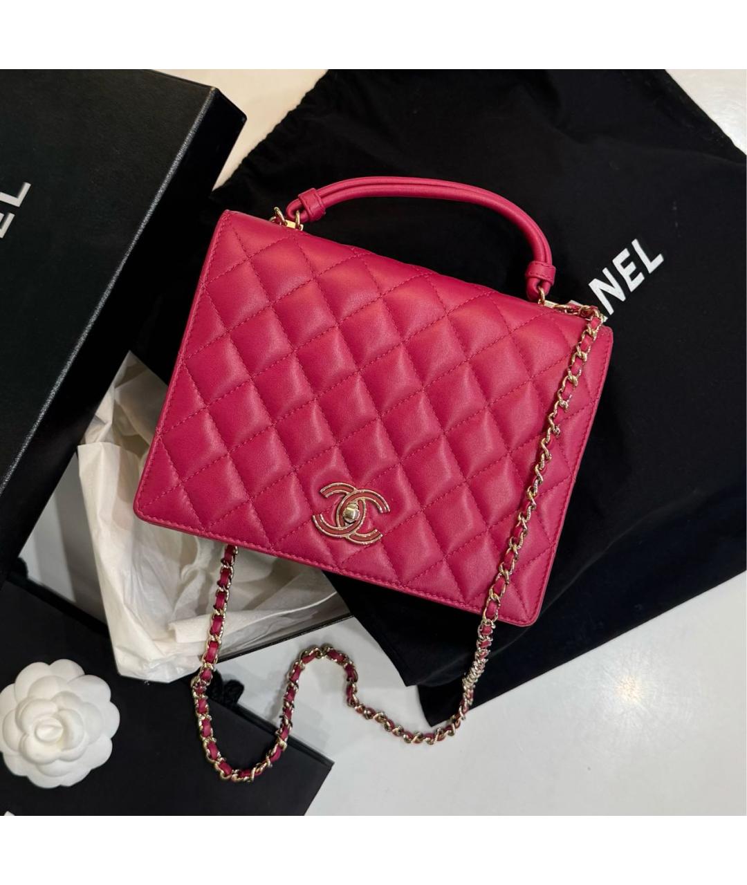 CHANEL Розовая кожаная сумка через плечо, фото 6