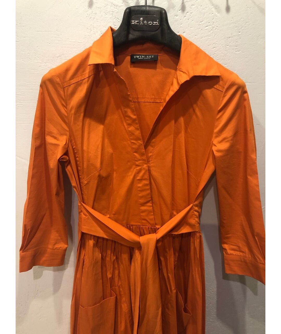TWIN-SET Оранжевое хлопко-эластановое повседневное платье, фото 3