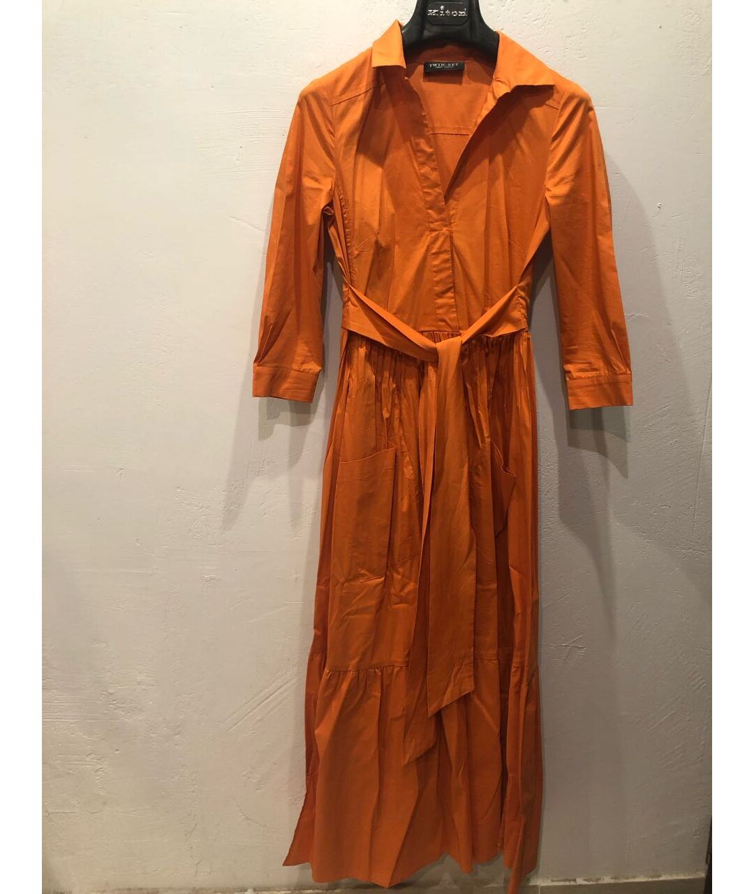 TWIN-SET Оранжевое хлопко-эластановое повседневное платье, фото 6