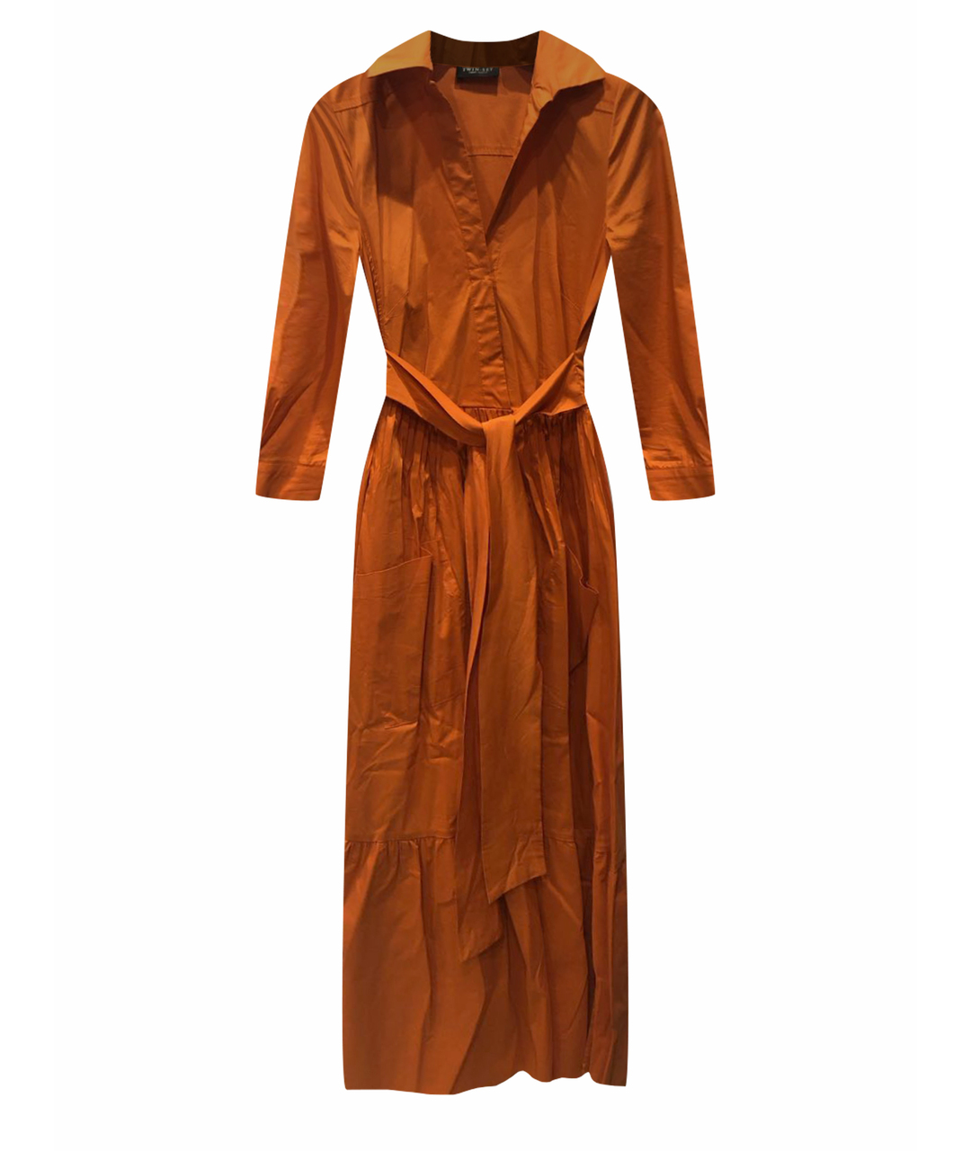 TWIN-SET Оранжевое хлопко-эластановое повседневное платье, фото 1