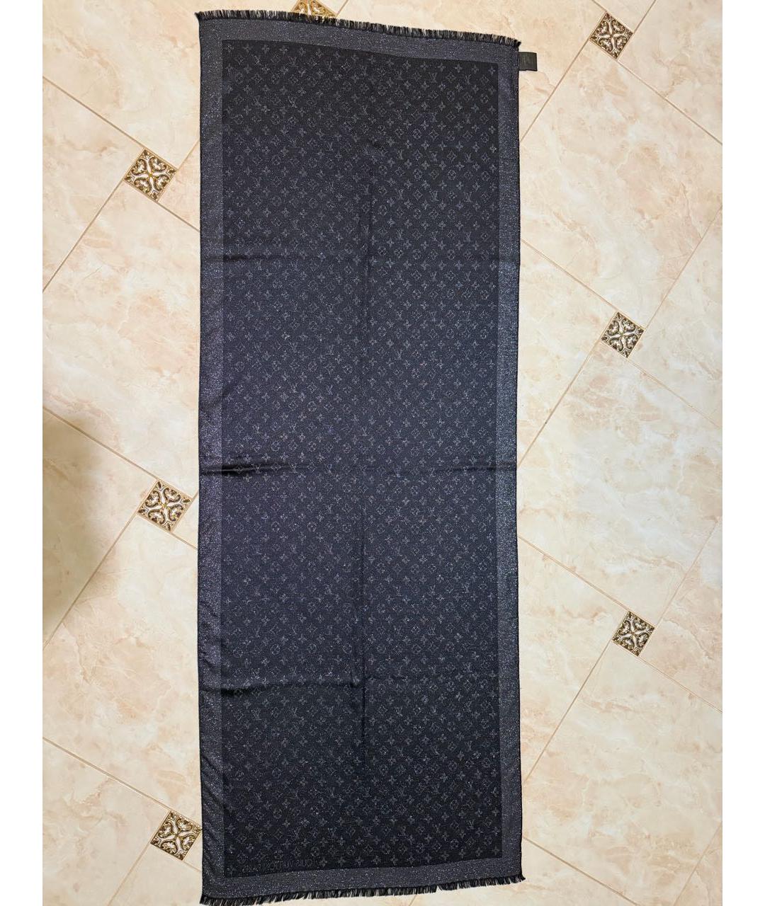 LOUIS VUITTON Черный шелковый шарф, фото 6