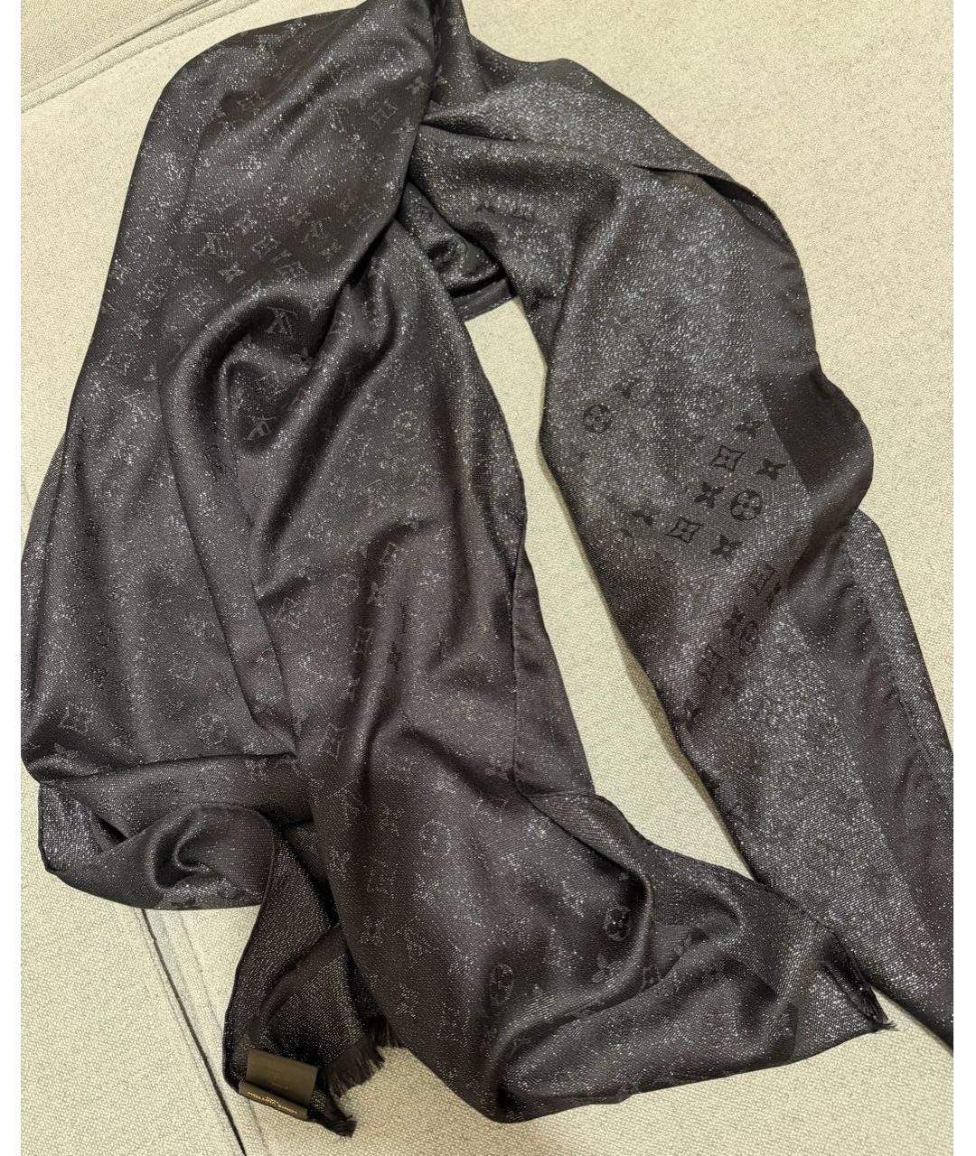 LOUIS VUITTON Черный шелковый шарф, фото 2