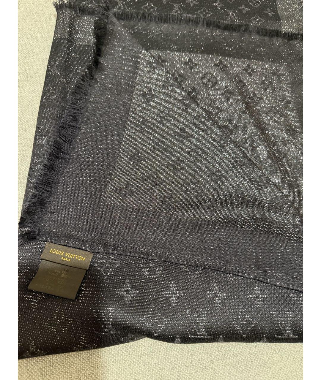 LOUIS VUITTON Черный шелковый шарф, фото 4