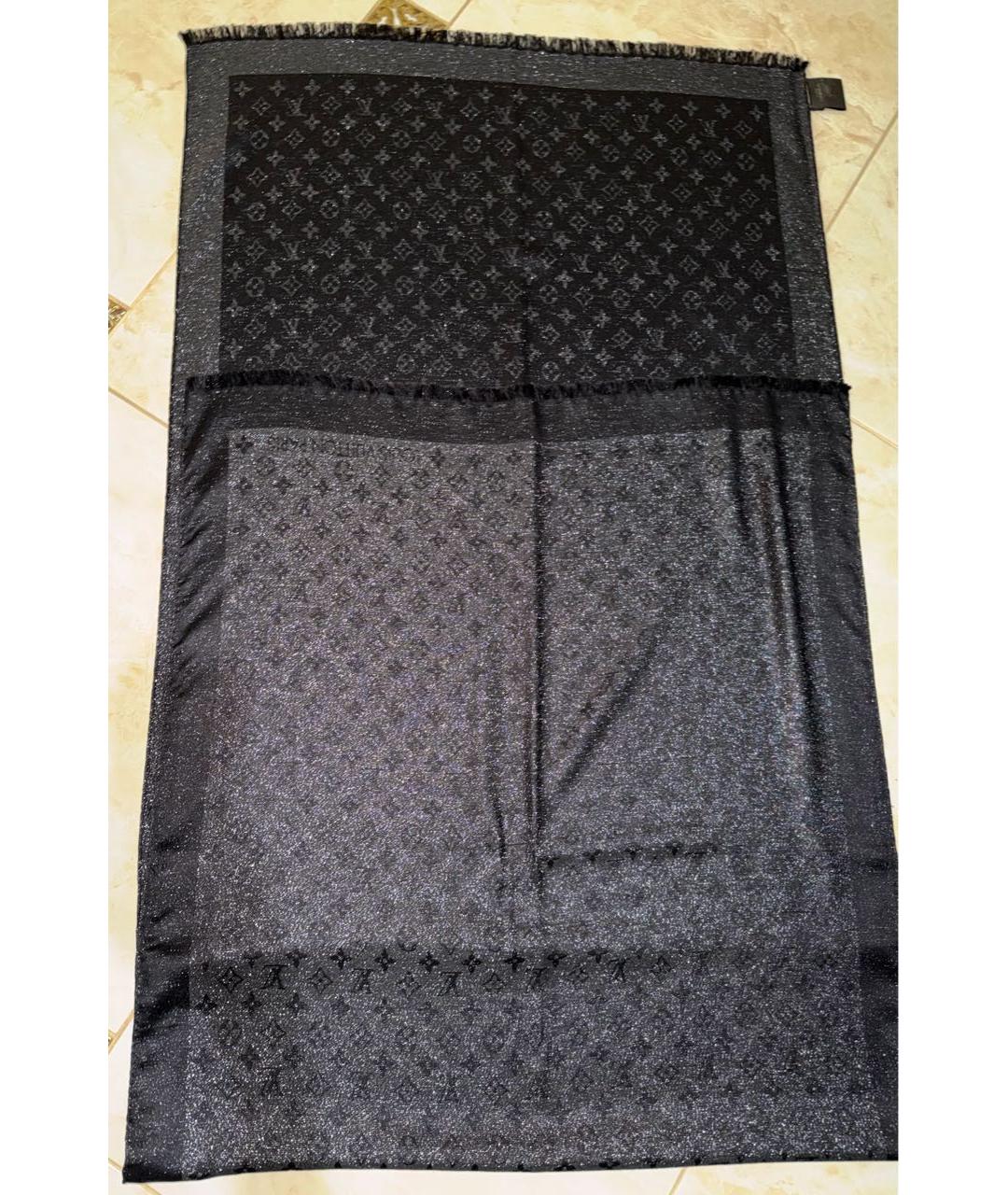 LOUIS VUITTON Черный шелковый шарф, фото 3