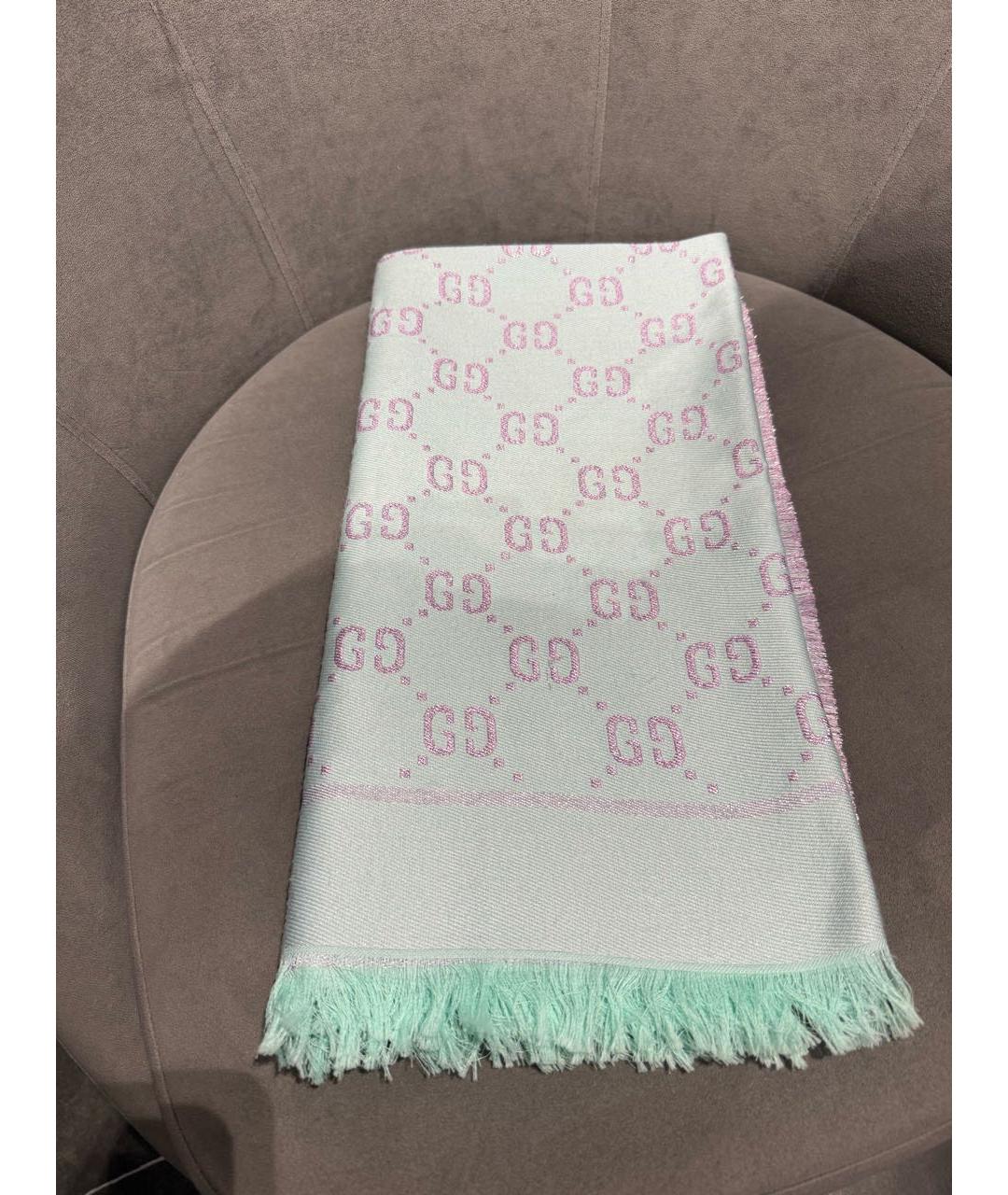 GUCCI Бирюзовый шерстяной шарф, фото 6